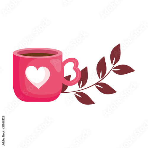 cup coffee with leafs nature isolated icon