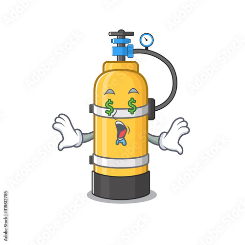 Happy rich oxygen cylinder with Money eye cartoon character style
