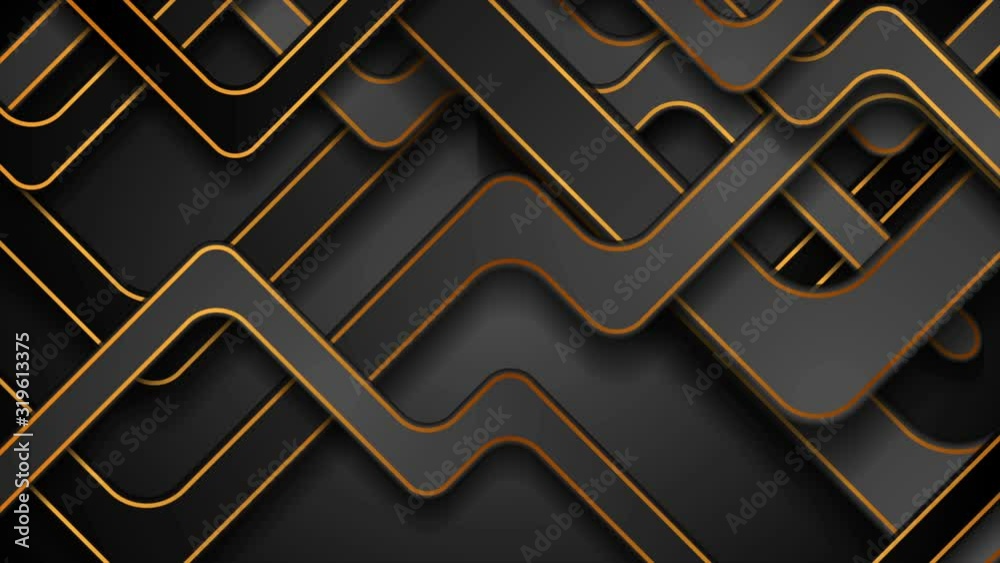 Black geometric tech motion background with abstract golden lines ...