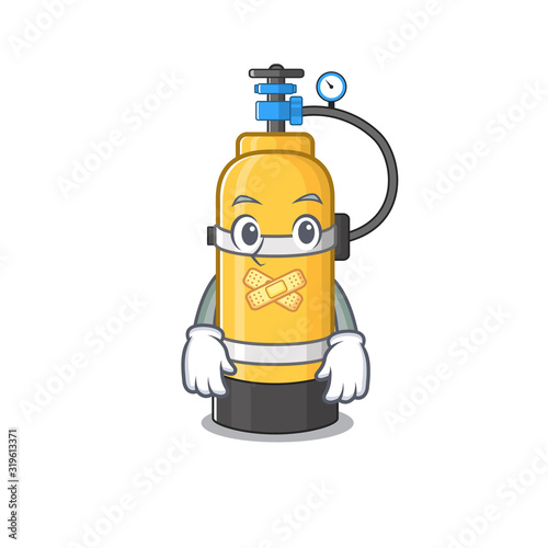 a silent gesture of oxygen cylinder mascot cartoon character design