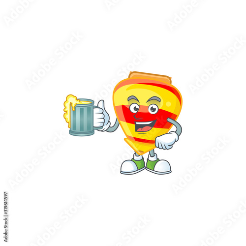 Happy chinese gold tops toy mascot design with a big glass