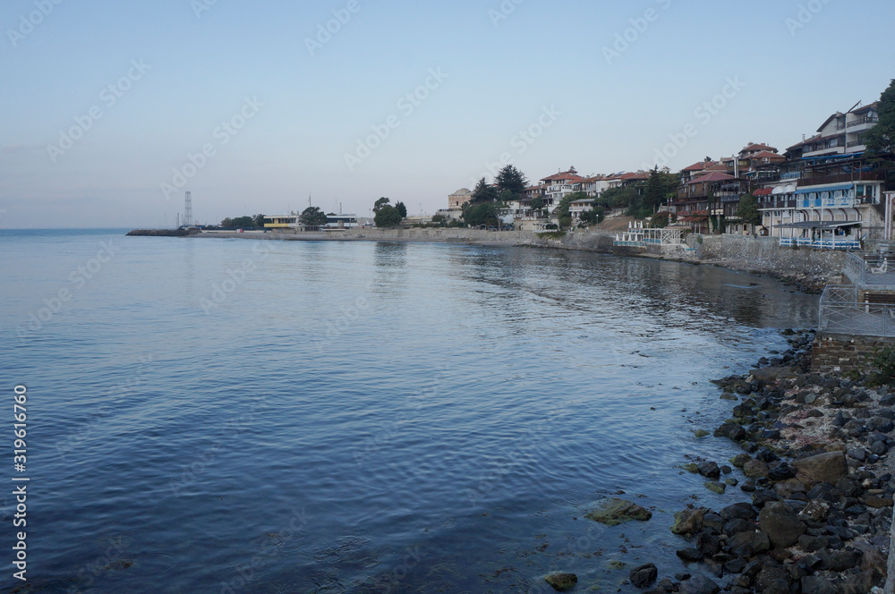 Bulgaria, Nessebar early in the morning at dawn, an ancient city on the Black Sea coast of Bulgaria.