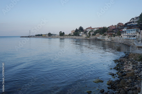 Bulgaria, Nessebar early in the morning at dawn, an ancient city on the Black Sea coast of Bulgaria.