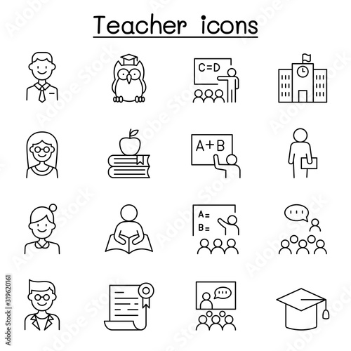Teacher icon set in thin line style