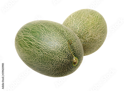 Netted melon on white background 