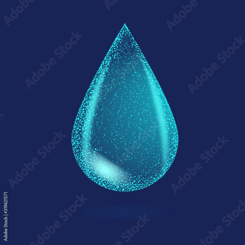 Falling luminous fresh drop of water. Vector illustration