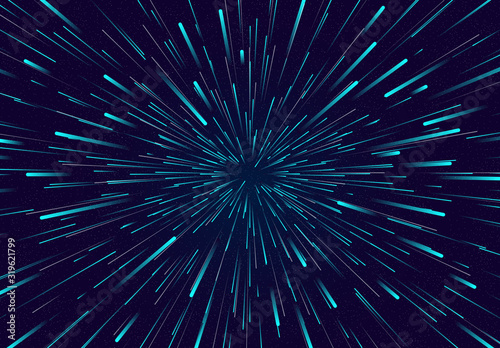 The space design background Hyper jump in space with turquoise lines