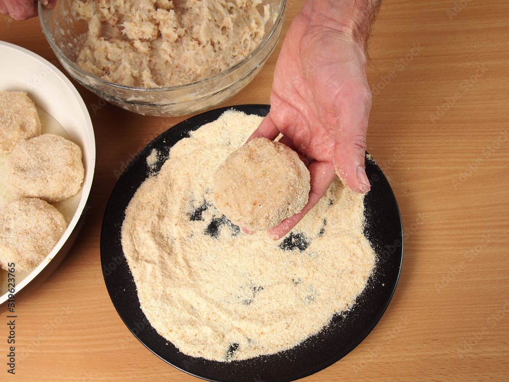 Breading. Making Fish Frikadeller Series. Breading. Making Fish Frikadeller Series.
