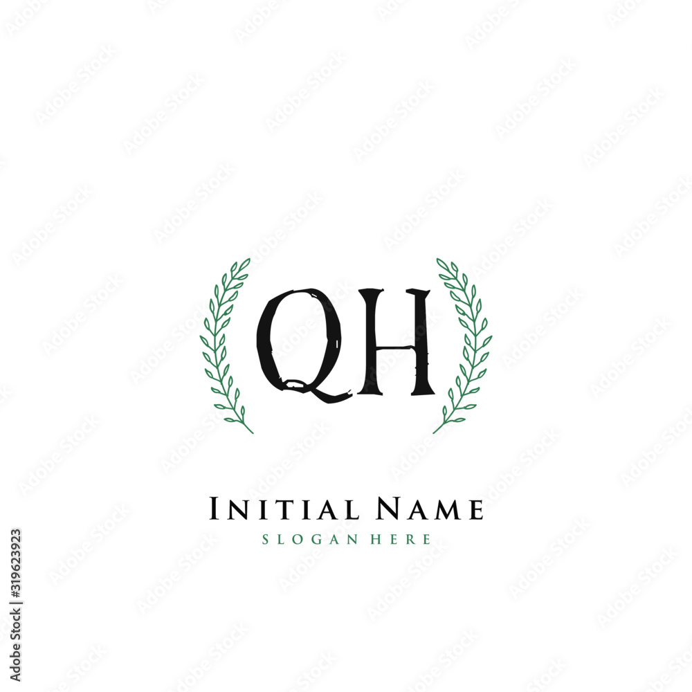 QH Initial handwriting logo vector