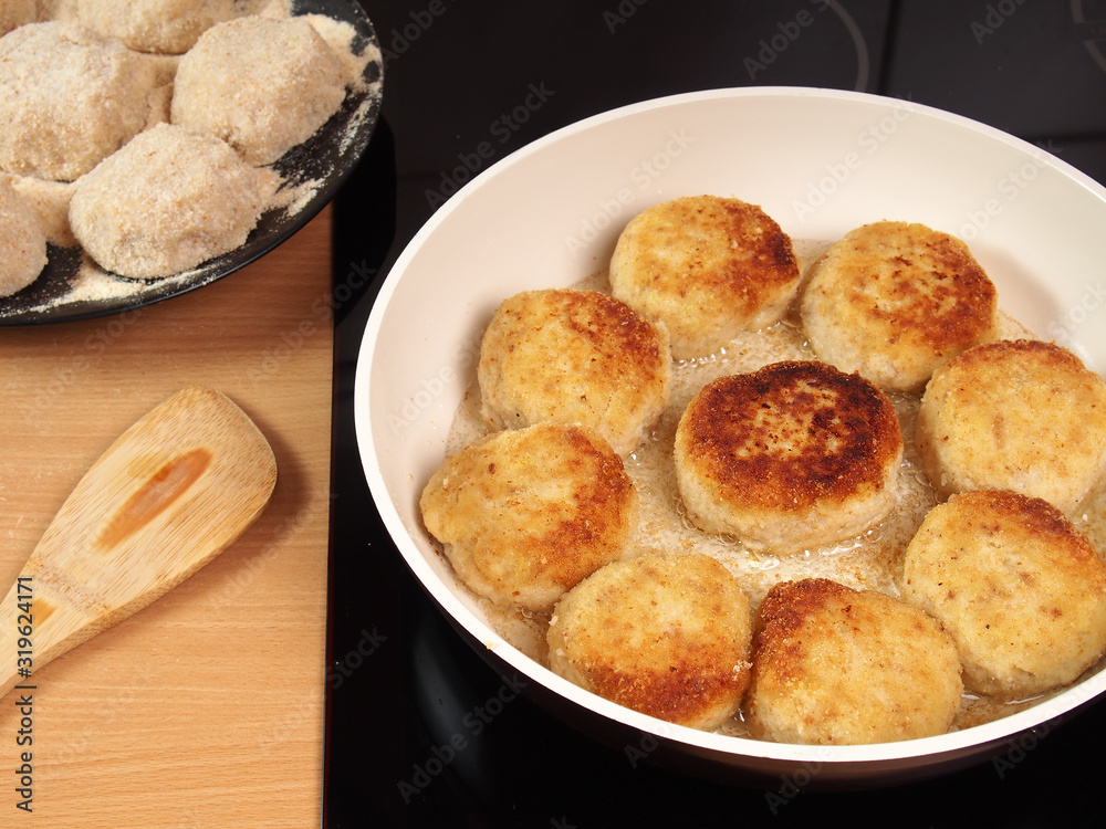 Freshly made of frikadeller. Making Fish Frikadeller Series. Freshly made of frikadeller. Making Fish Frikadeller Series.