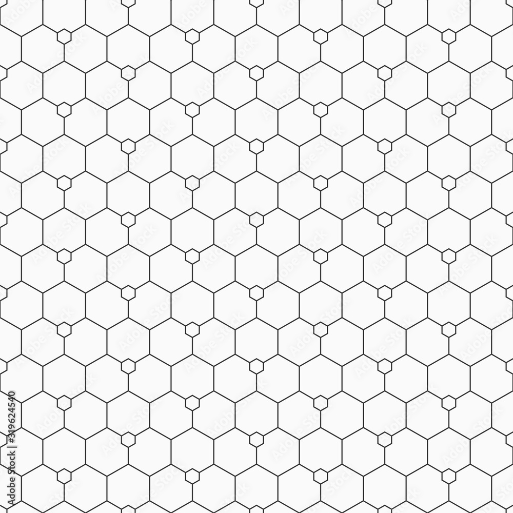 Fototapeta premium Abstract seamless hexagons pattern. Repeating geometric tiles with triple elements.