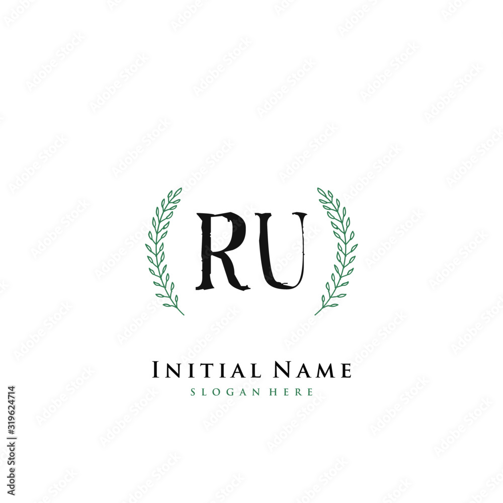 RU Initial handwriting logo vector RU Initial handwriting logo vector