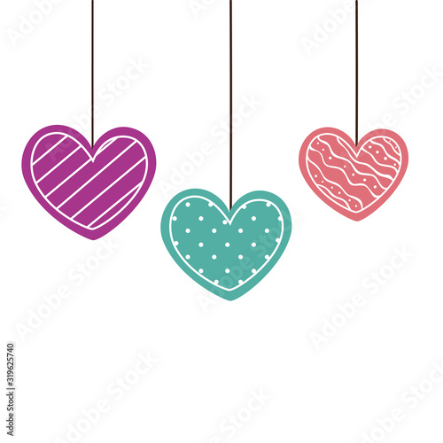 cute hearts hanging isolated icon