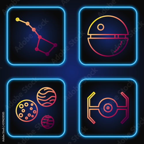 Set line Cosmic ship, Planet, Great Bear constellation and Death star. Gradient color icons. Vector photo