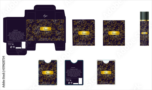 Packaging design, luxury perfume box,  pocket perfume and deo design template and mock up box. Illustration vector.