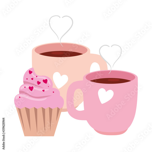 cups coffee with cupcake isolated icon