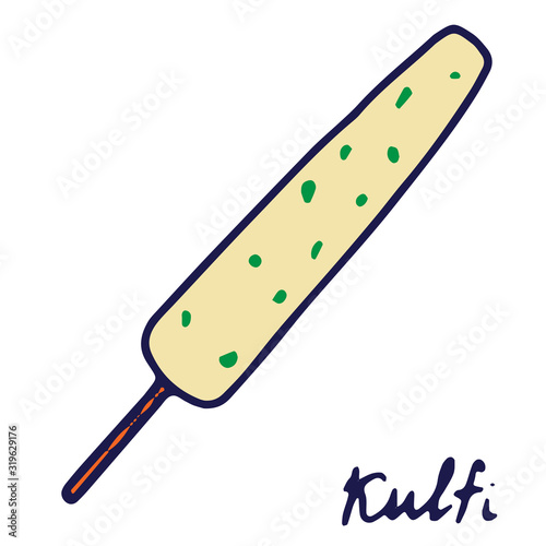 Hand drawn isolated indian food icon. Color fill illustration of indian sweets. Indian ice cream kulfi.