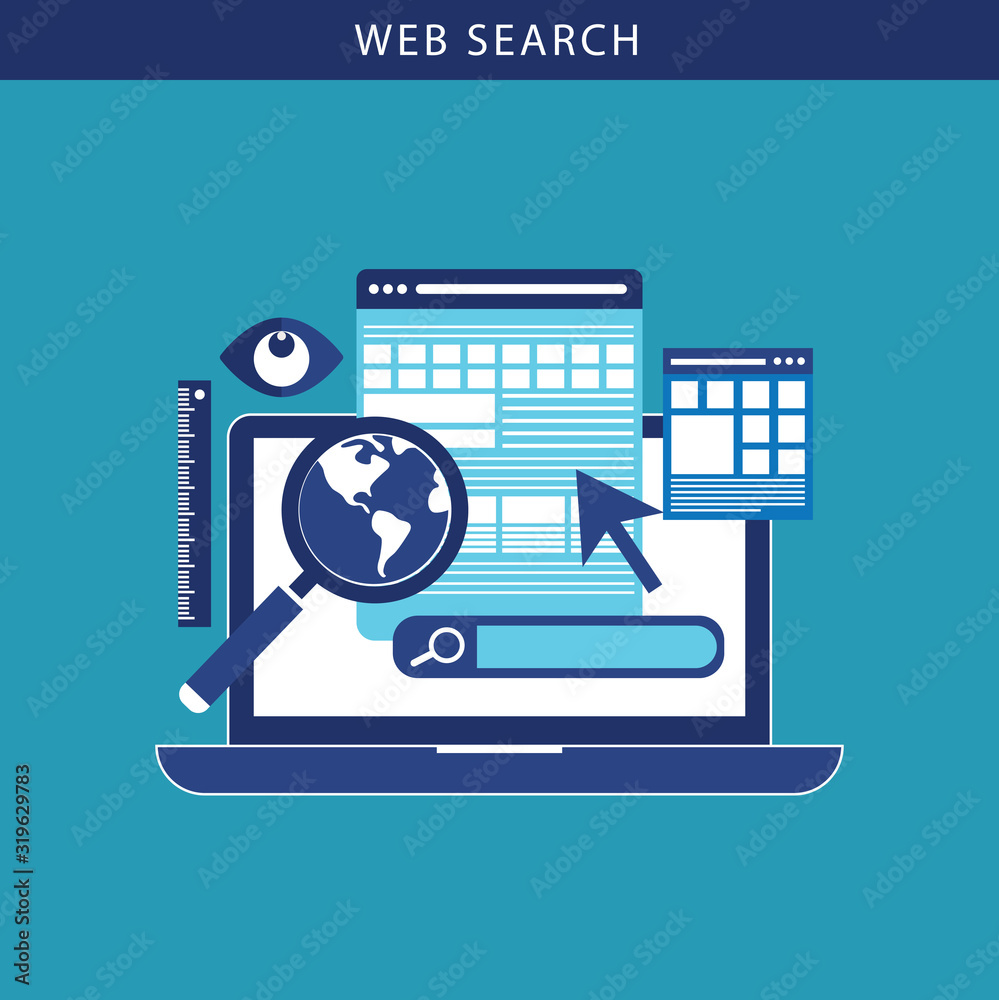 Search engine result pag vector, Page showing search results of a query, web search concept on laptop Search engine result pag vector, Page showing search results of a query, web search concept on laptop