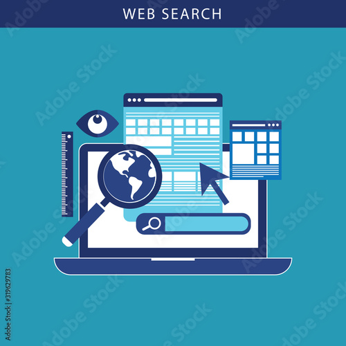 Search engine result pag vector, Page showing search results of a query, web search concept on laptop