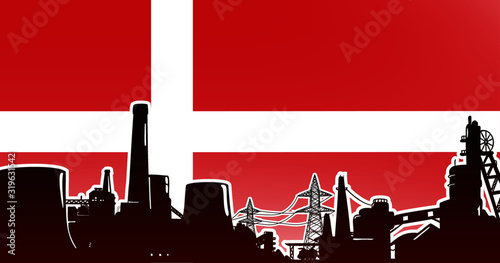 Wallpaper Mural Heavy industry of Denmark - vector illustration colored red with electric power