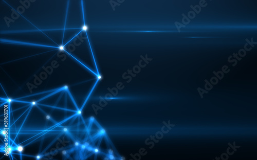 Abstract technology big data background concept.Abstract connected dots and lines with light beam background.Communication and technology network concept with moving lines and dots