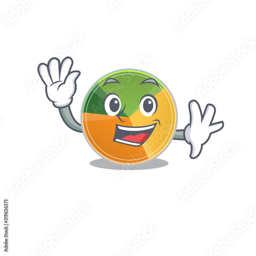 Waving friendly pie chart cartoon character design