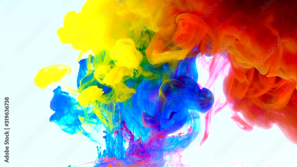 4K , Color paint drops in water , abstract color mix , drop of Ink color mix paint falling on water Colorful ink in water, 4K footage,