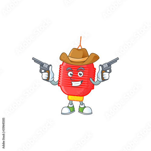 Confident chinese lantern Cowboy cartoon character holding guns