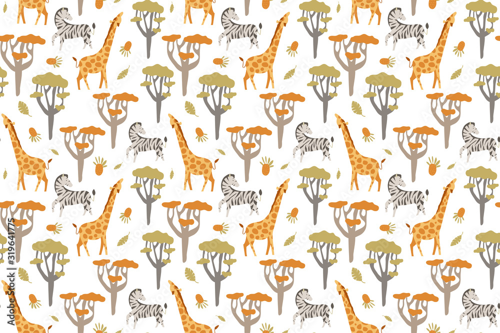 Seamless pattern zebra and giraffe with african concept. creative pattern texture for fabric, wrapping, textile, wallpaper, apparel.