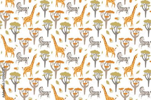 Fototapeta Naklejka Na Ścianę i Meble -  Seamless pattern zebra and giraffe with african concept. creative pattern texture for fabric, wrapping, textile, wallpaper, apparel.