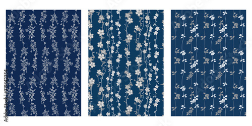 Japanese Swirl Flower Ivy Vine Abstract Vector Background Collection