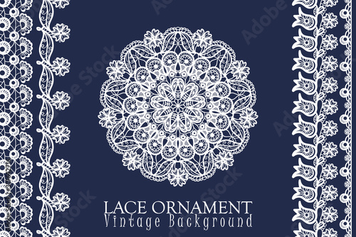 Vector decorative background with lace design and place for text. Floral pattern with decorative flowers, leaves, borders and mandala