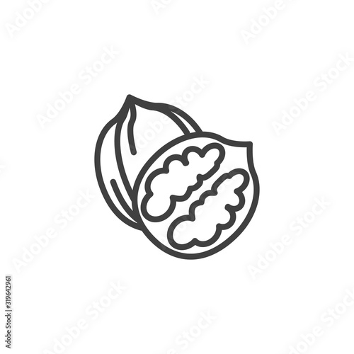 Walnut nut line icon. linear style sign for mobile concept and web design. Whole and peeled walnut outline vector icon. Symbol, logo illustration. Vector graphics photo