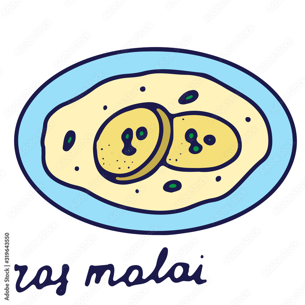 Fototapeta premium Hand drawn isolated traditional indian food icon. Color fill illustration of indian sweets. Ras malai.