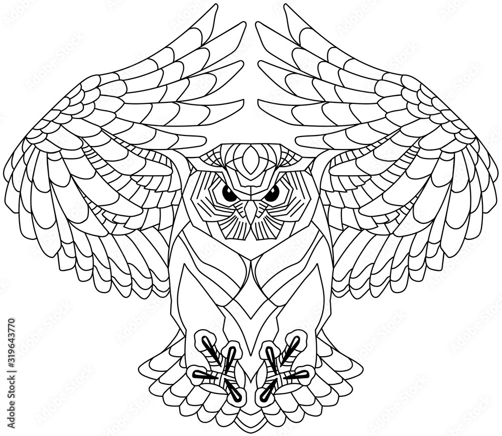Owl Tattoo Outline. Boho Tribal Style. Line Ethnic Ornaments. Poster,  Spiritual Art, Symbol of Wisdom. Antistress Art Stock Illustration -  Illustration of nature, background: 137542760