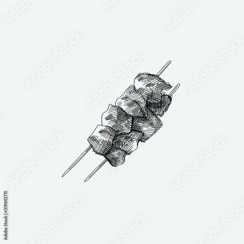 Hand drawn sketch of traditional Azerbaijani dish three sisters dolma. Fried green bell pepper, tomato and eggplant stuffed with minced ground meat