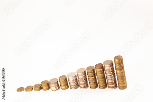 A chart of cash coins showing the change in income and financial wealth.