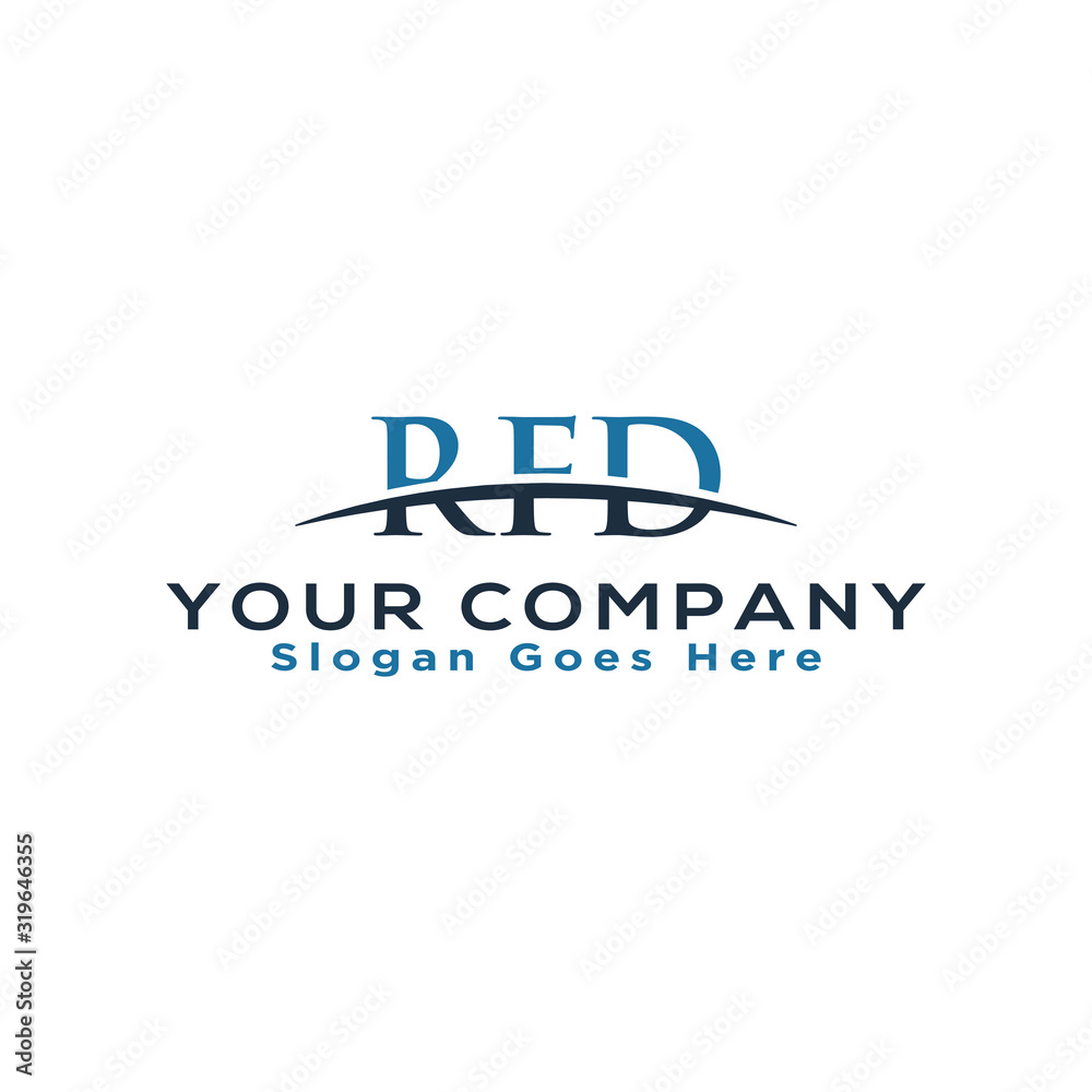Fototapeta premium Initial letter RFD, overlapping movement swoosh horizon logo company design inspiration in blue and gray color vector
