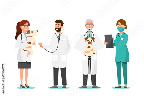 Veterinarian and doctor with dog in vet clinic
