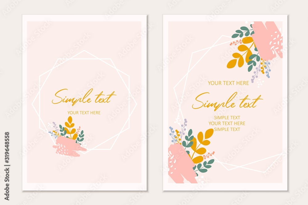 Floral card set. Botanical card mock up