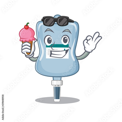 Saline bag mascot cartoon design with ice cream