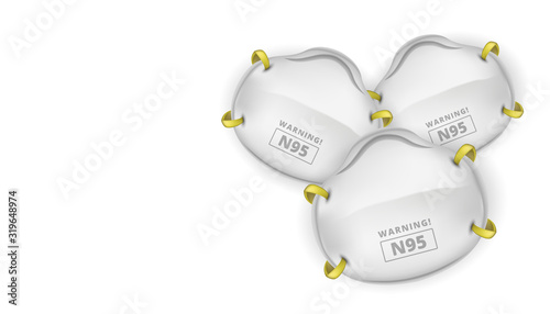 n95 face mask protection safety for Coronaviruses 3d realistic vector in white background with blank copy space. wuhan corona virus disease. Perfect for banner information, flyer, poster, etc.