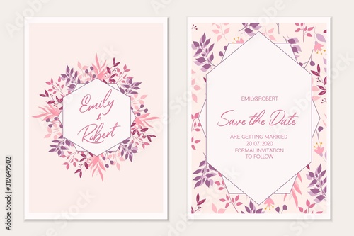 Floral card set. Botanical card mock up
