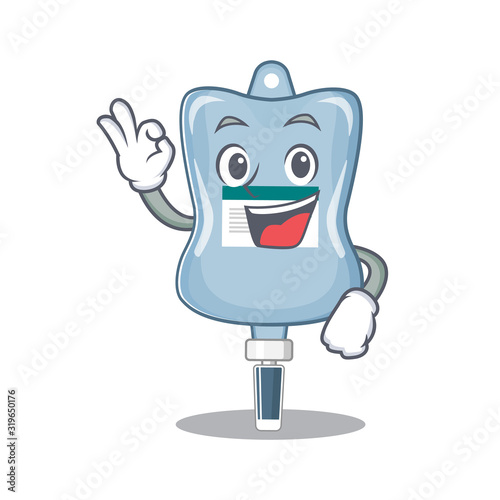 A picture of saline bag making an Okay gesture