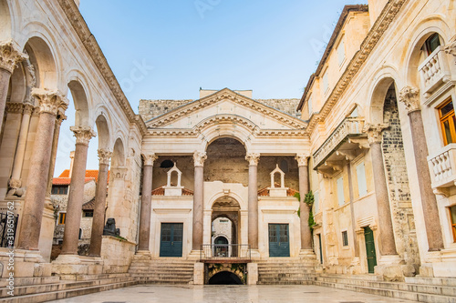 Split, Croatia, remains of Roman emperor Diocletians palace and Peristyle square in the morning, tourist destination photo