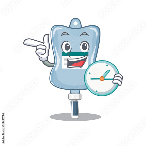 cartoon character style saline bag having clock