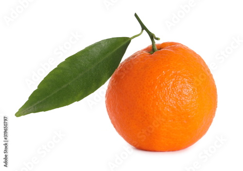 Mandarin with leaf isolated on white background