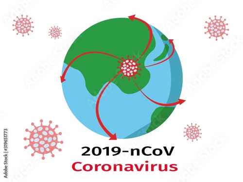 Novel coronavirus concept. Wuhan virus 2019-nCov. Global epidemic. Earth attacked with virus. Vector illustration.