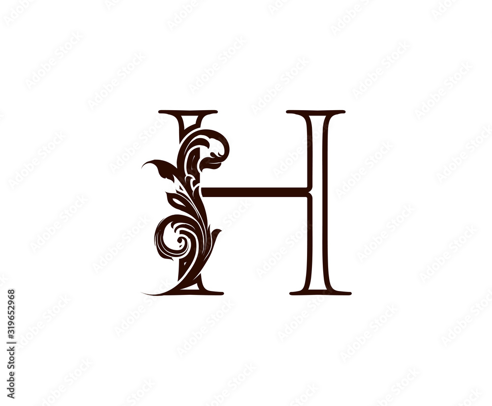 H Letter Luxury Logo. Brown H With Classic Leaves Shape design perfect for fashion, Jewelry, Beauty Salon, Cosmetics, Spa, Hotel and Restaurant Logo. 