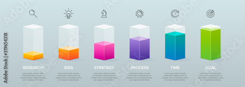 3d isometric Concept of arrow business model with 6 successive steps. Six colorful graphic elements. Timeline design for brochure, presentation. Infographic design layout